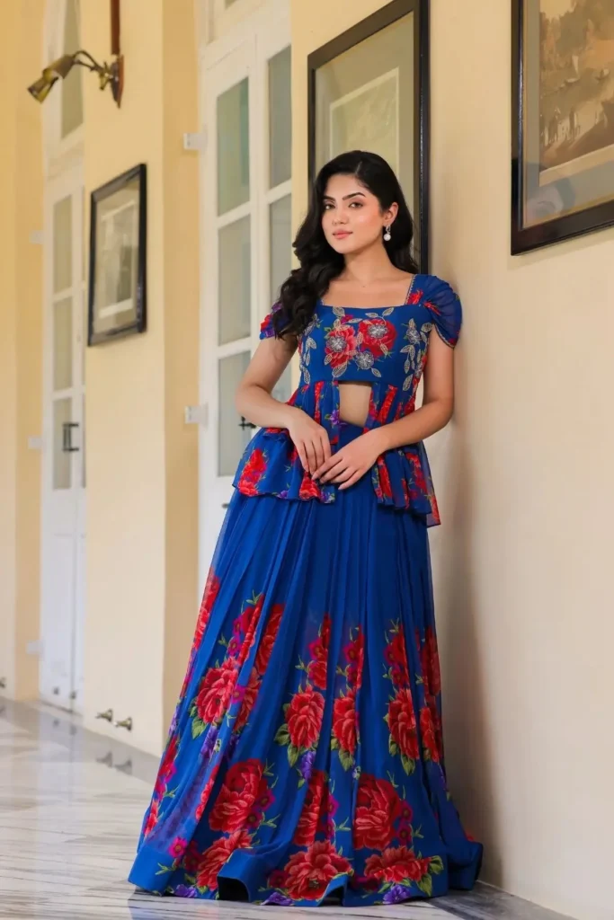 indo western blue peplum dress for wedding