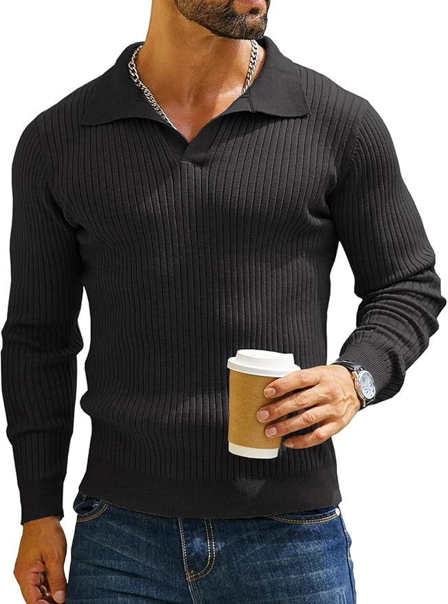DENIMHOLIC Men's Cotton Full Sleeve Collar Polo Sweater for Men, Rib Knitted Sweaters for Men Winter, - Image 2