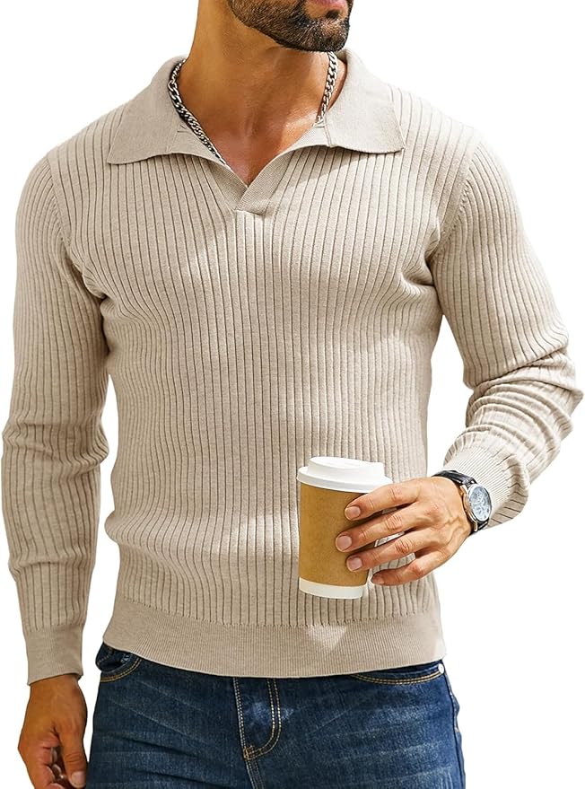 DENIMHOLIC Men's Cotton Full Sleeve Collar Polo Sweater for Men, Rib Knitted Sweaters for Men Winter,