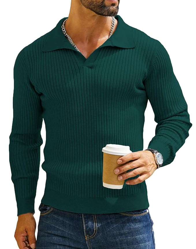 DENIMHOLIC Men's Cotton Full Sleeve Collar Polo Sweater for Men, Rib Knitted Sweaters for Men Winter, - Image 3