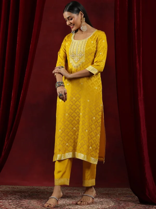 Libas Art Mustard Woven Design Silk Blend Straight Suit With Dupatta - Image 3