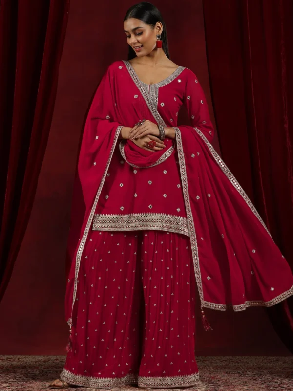 Surkh Libas Art Red Embroidered Georgette Straight Suit With Dupatta - Image 4